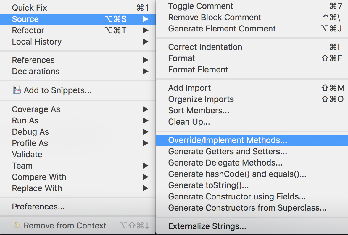 Source->Override/Implement Methods