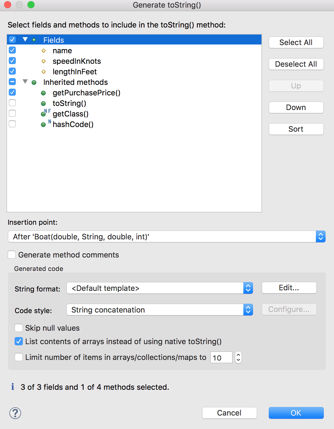 Choose fields and methods