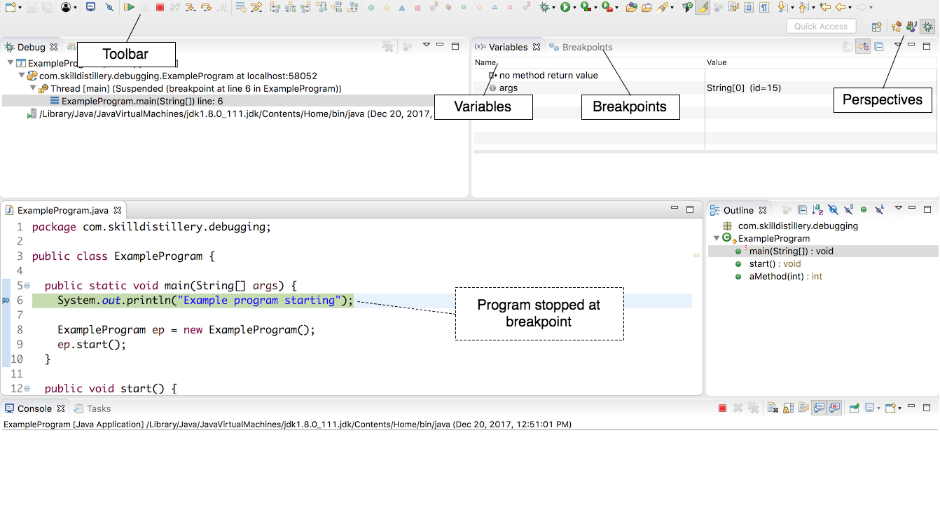 Debug perspective parts