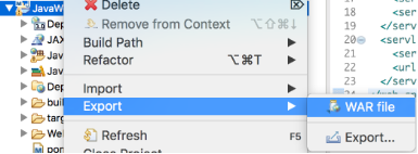 Export As -> WAR file